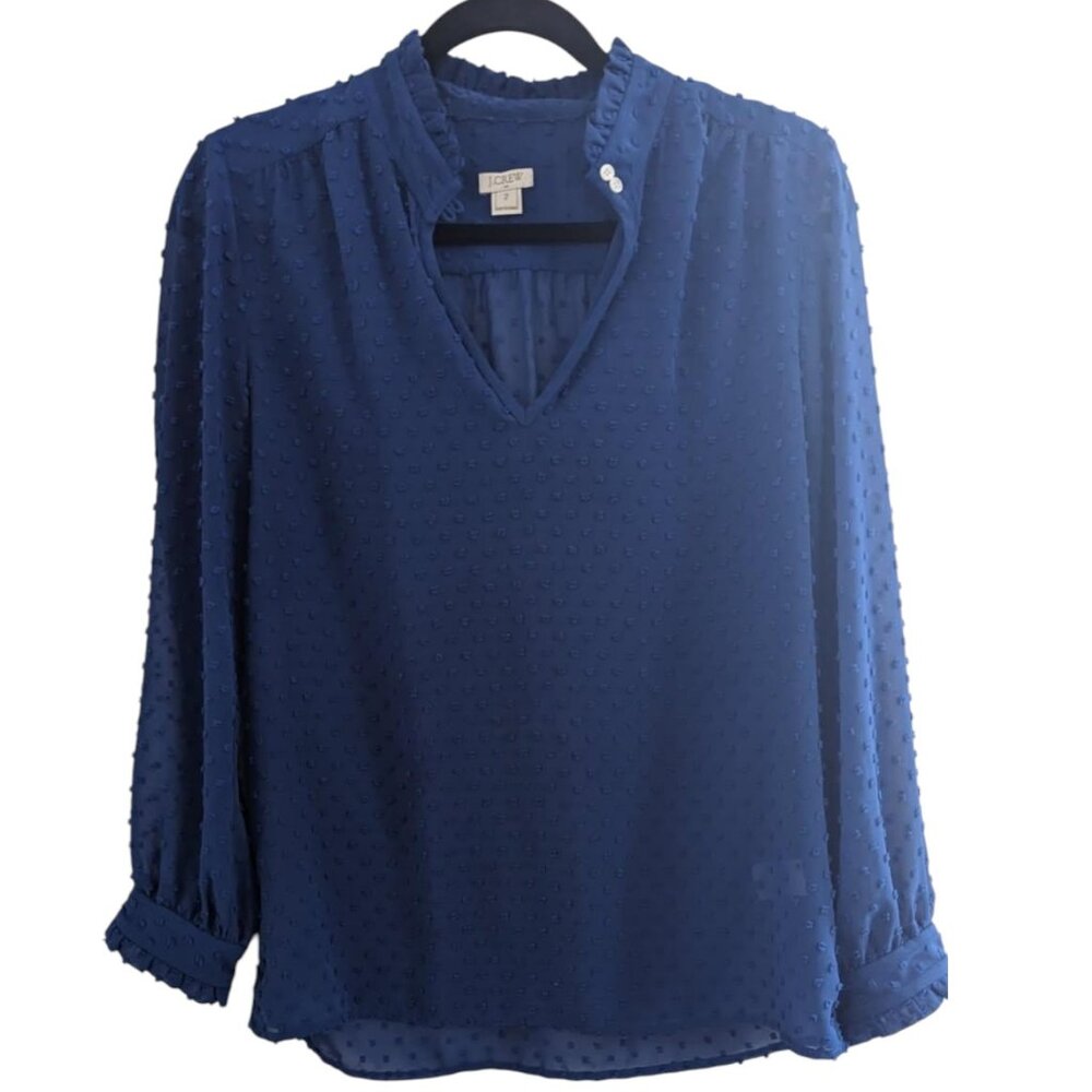 J.CREW | Navy Blue V-Neck & Swiss Dot Shear Casual Blouse